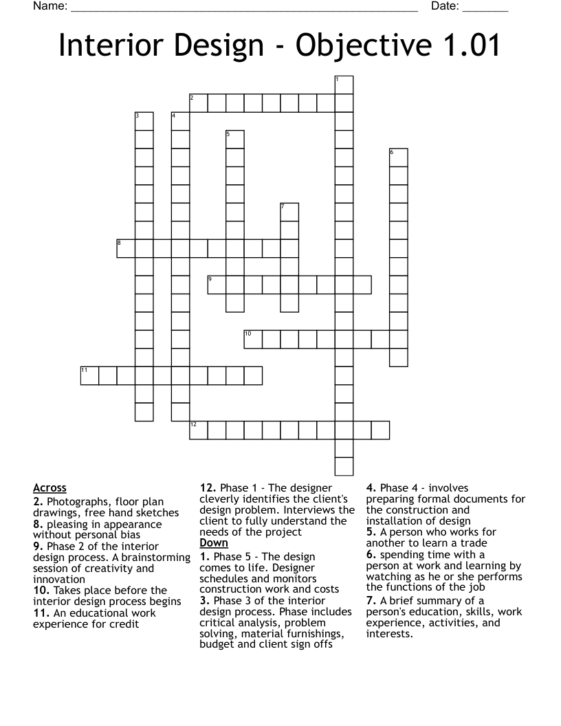 Interior Design - Objective 1.01 Crossword