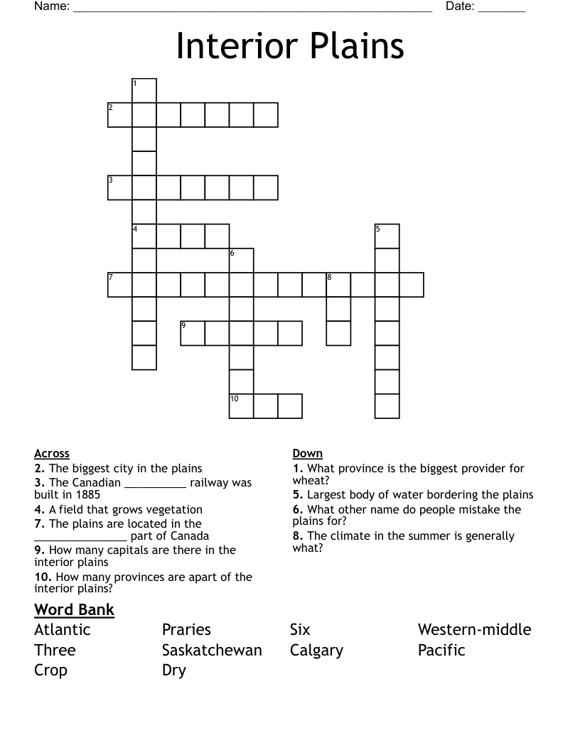 Interior Plains Crossword