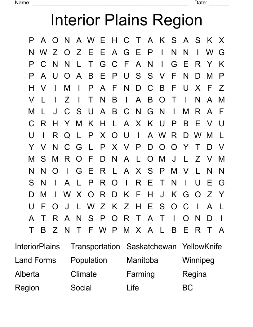 Interior Plains Region Word Search