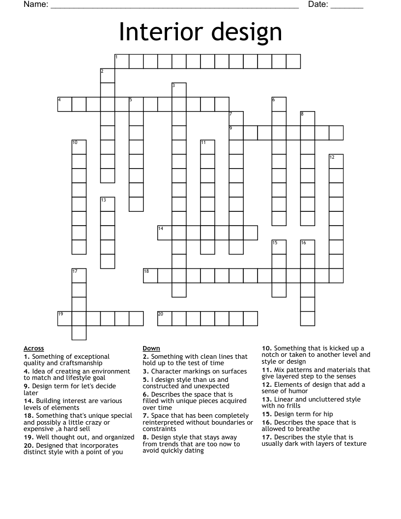 Interior design  Crossword