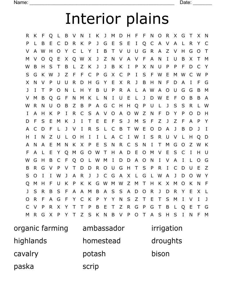 Interior plains  Word Search