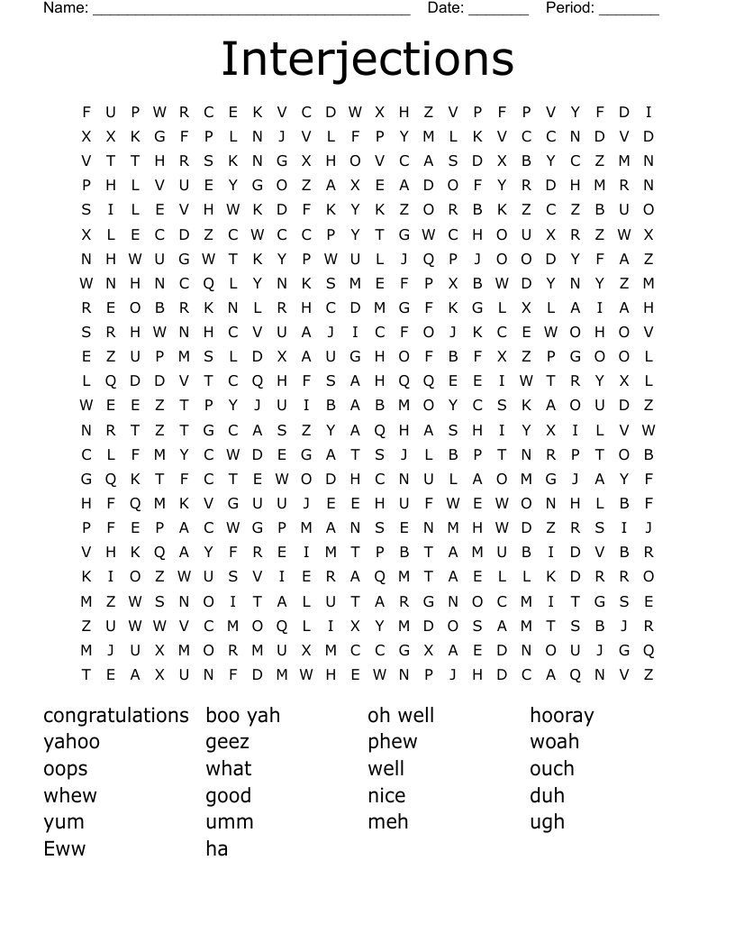 Interjections Word Search