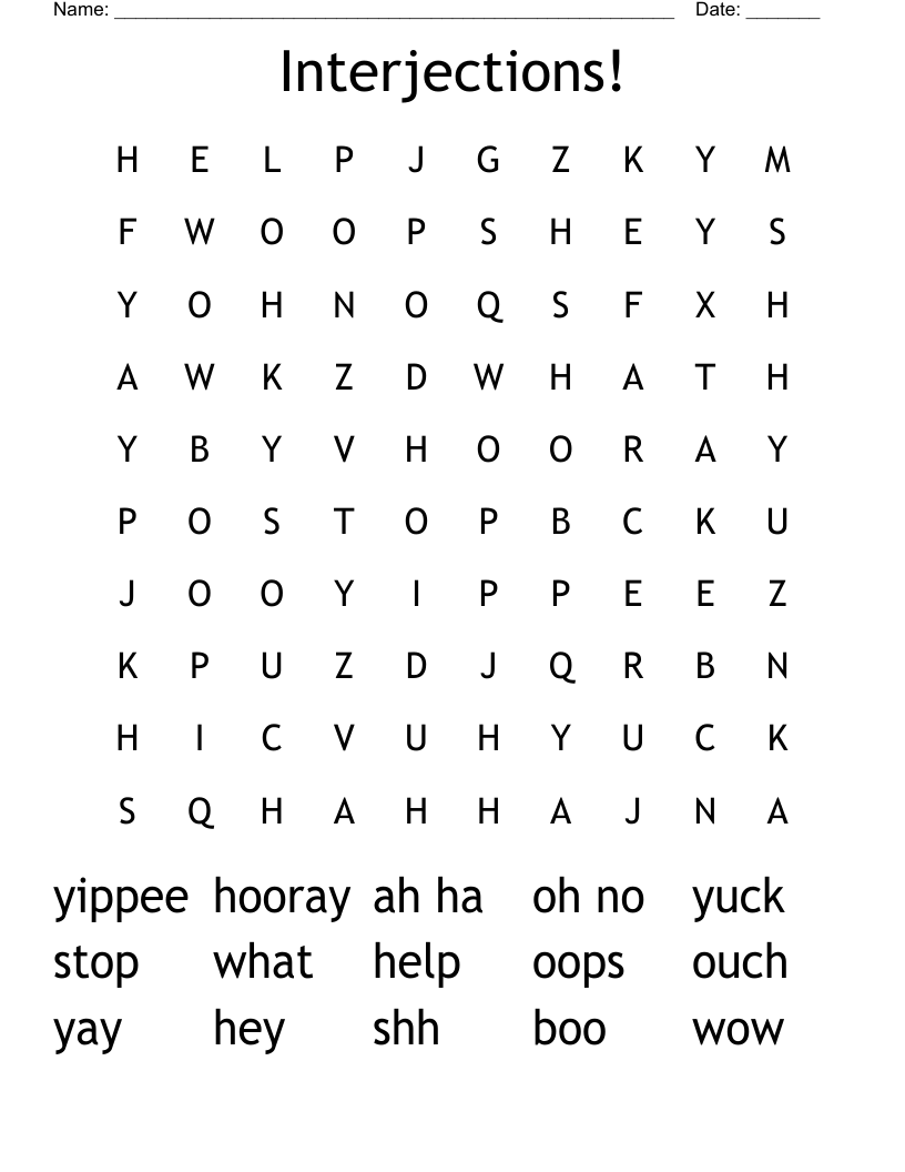Interjections! Word Search