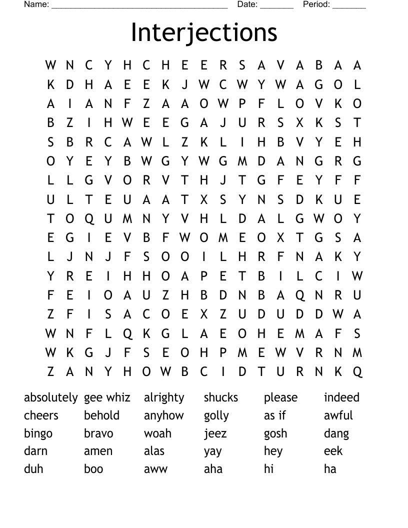 Interjections Word Search