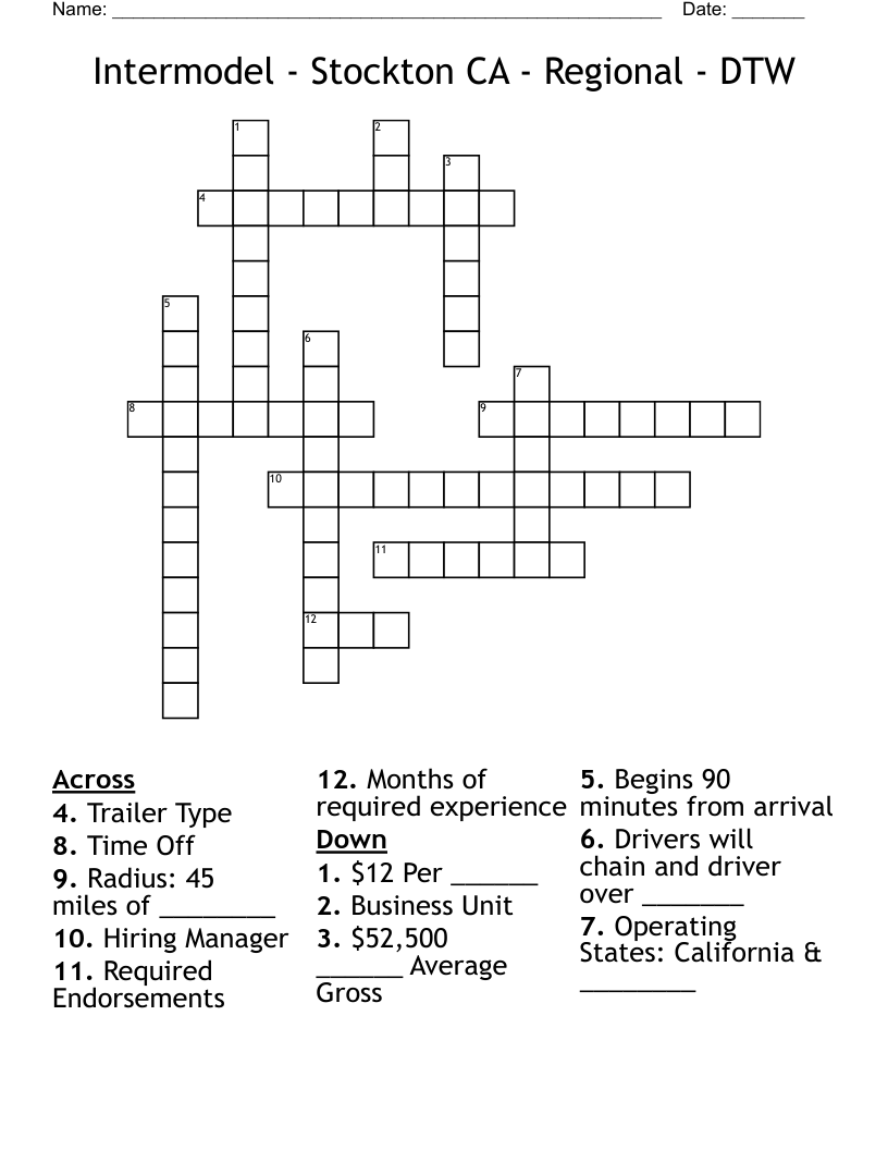 Intermodel - Stockton CA - Regional - DTW Crossword