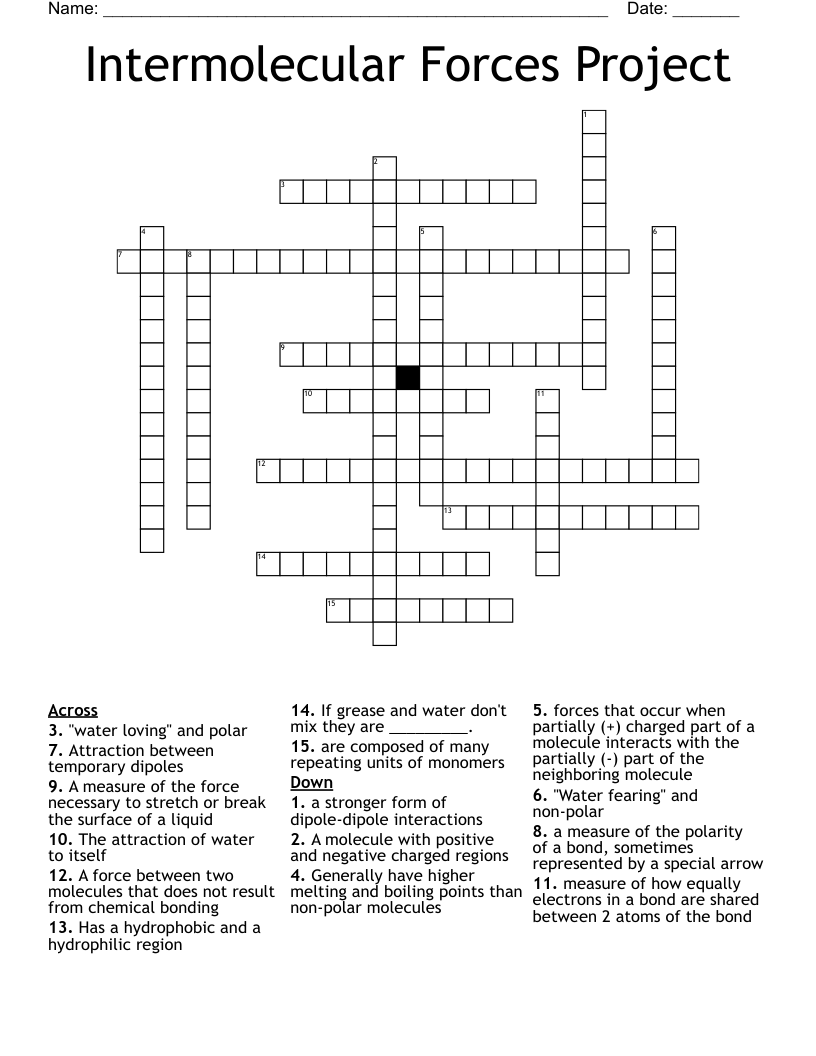Intermolecular Forces Project Crossword