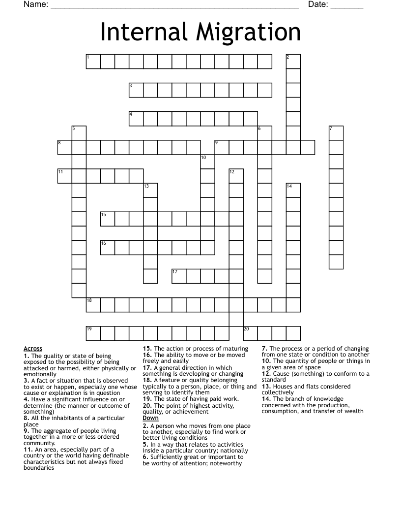 Internal Migration Crossword