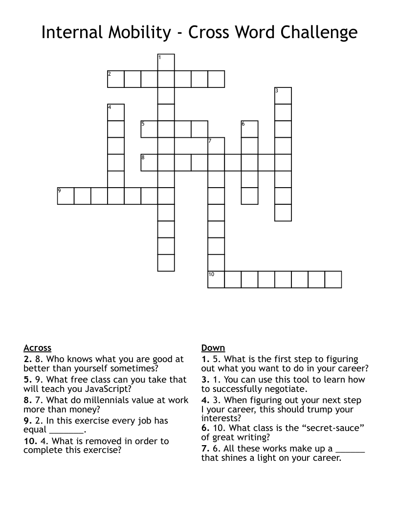 Internal Mobility - Cross Word Challenge