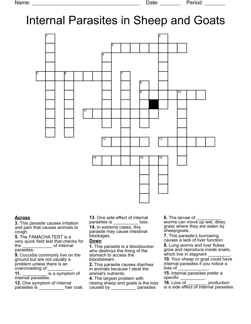 Internal Parasites in Sheep and Goats Crossword