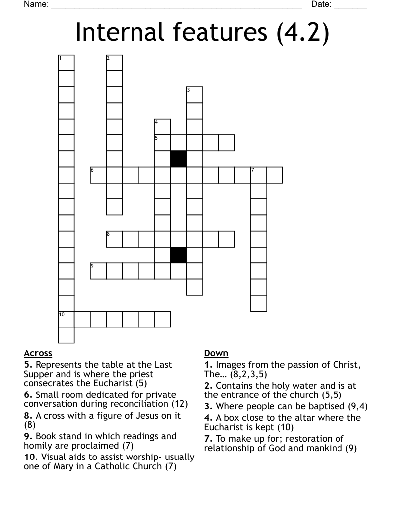 Internal features (4.2) Crossword