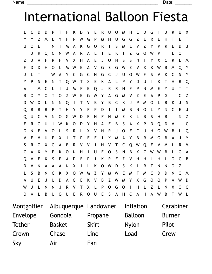 International Balloon Fiesta  Word Search