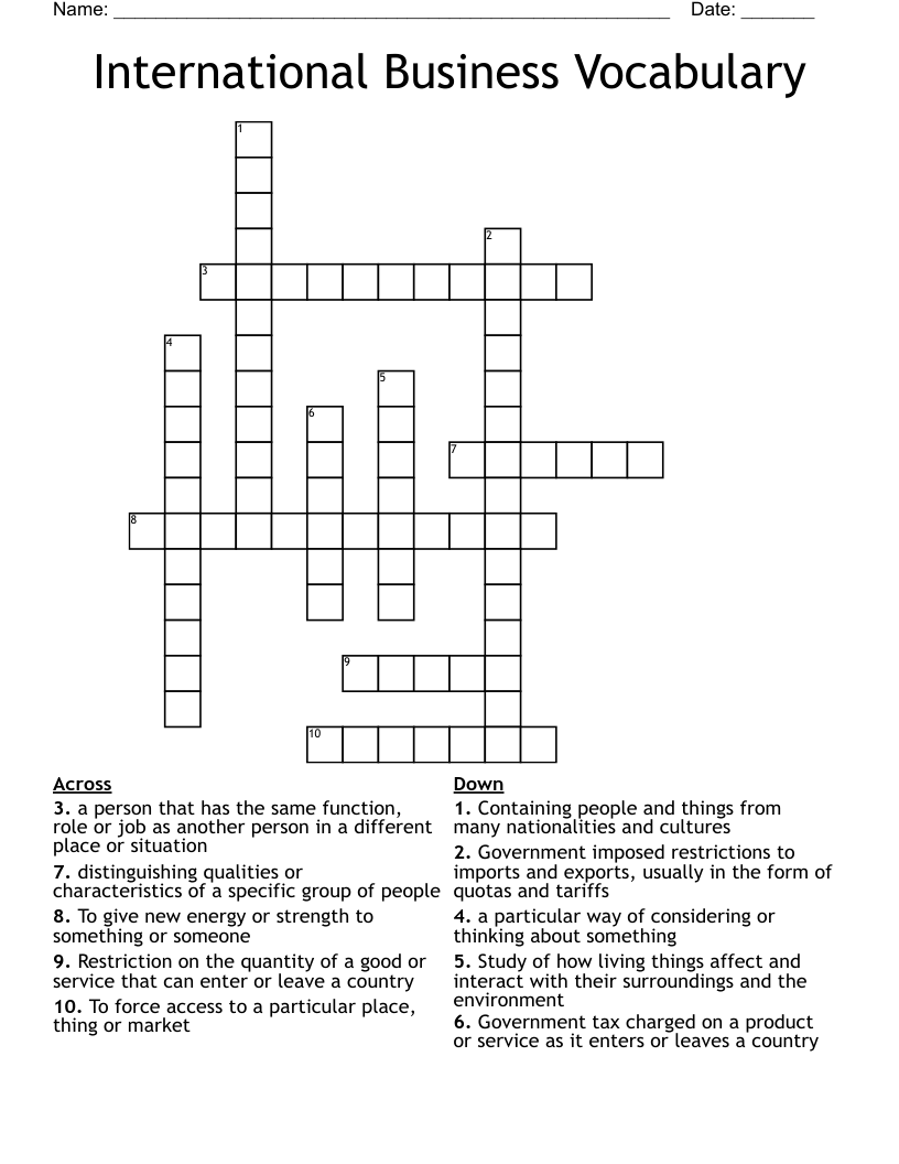 International Business Vocabulary Crossword
