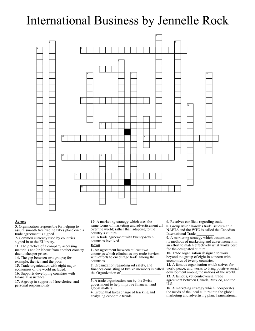 International Business by Jennelle Rock Crossword