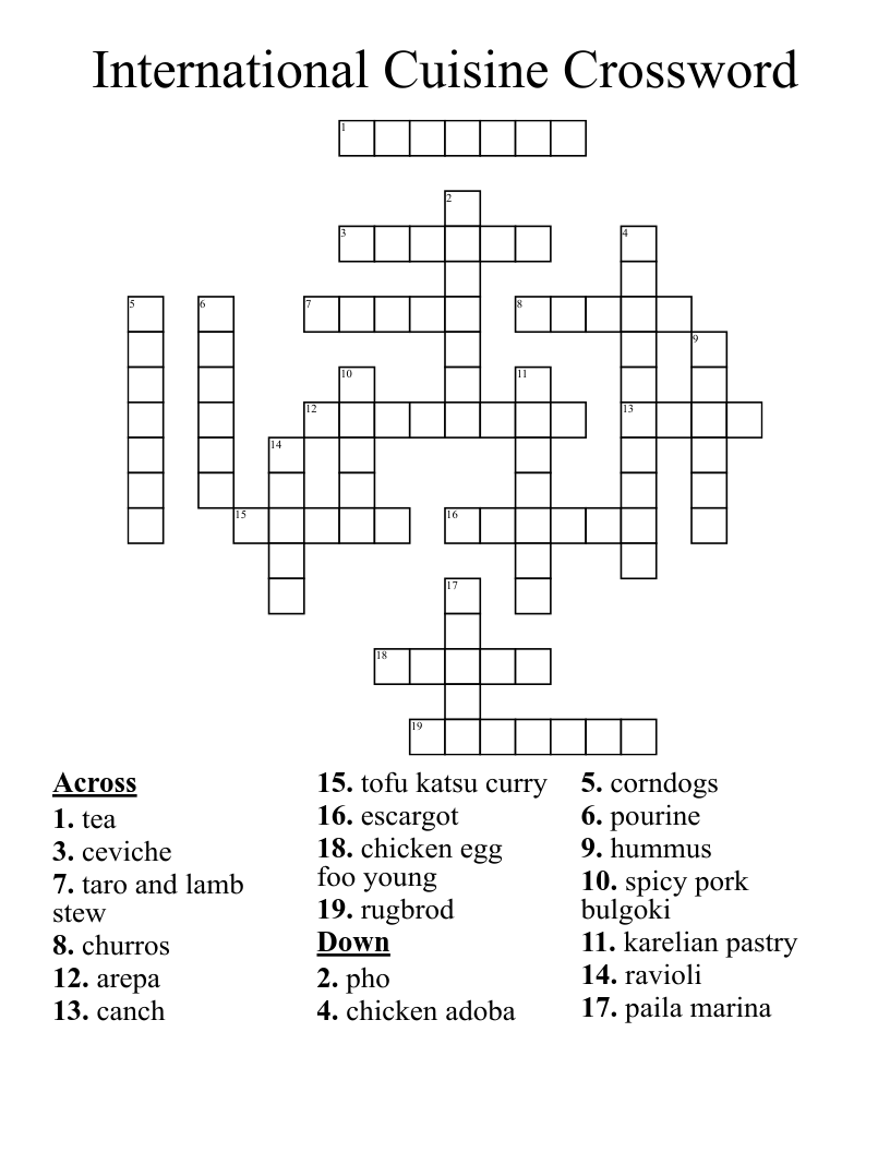 International Cuisine Crossword