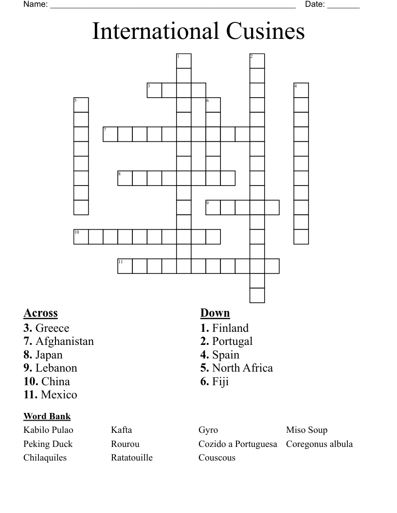 International Cusines Crossword