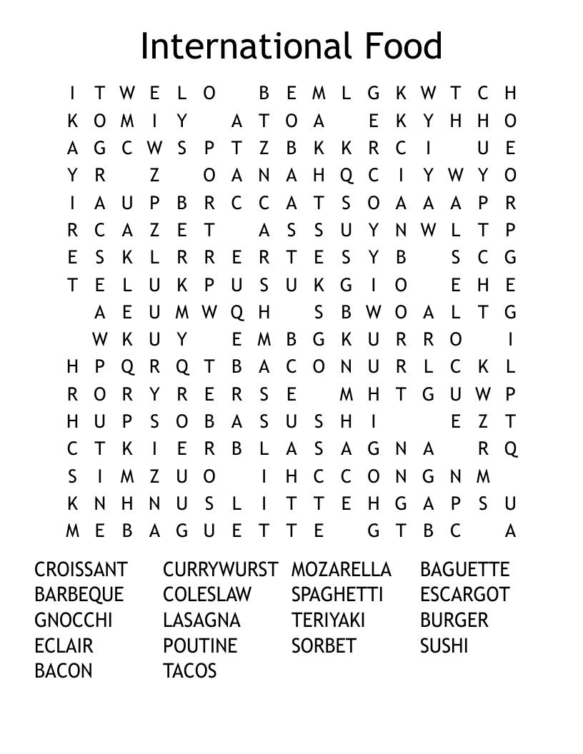 International Food Word Search