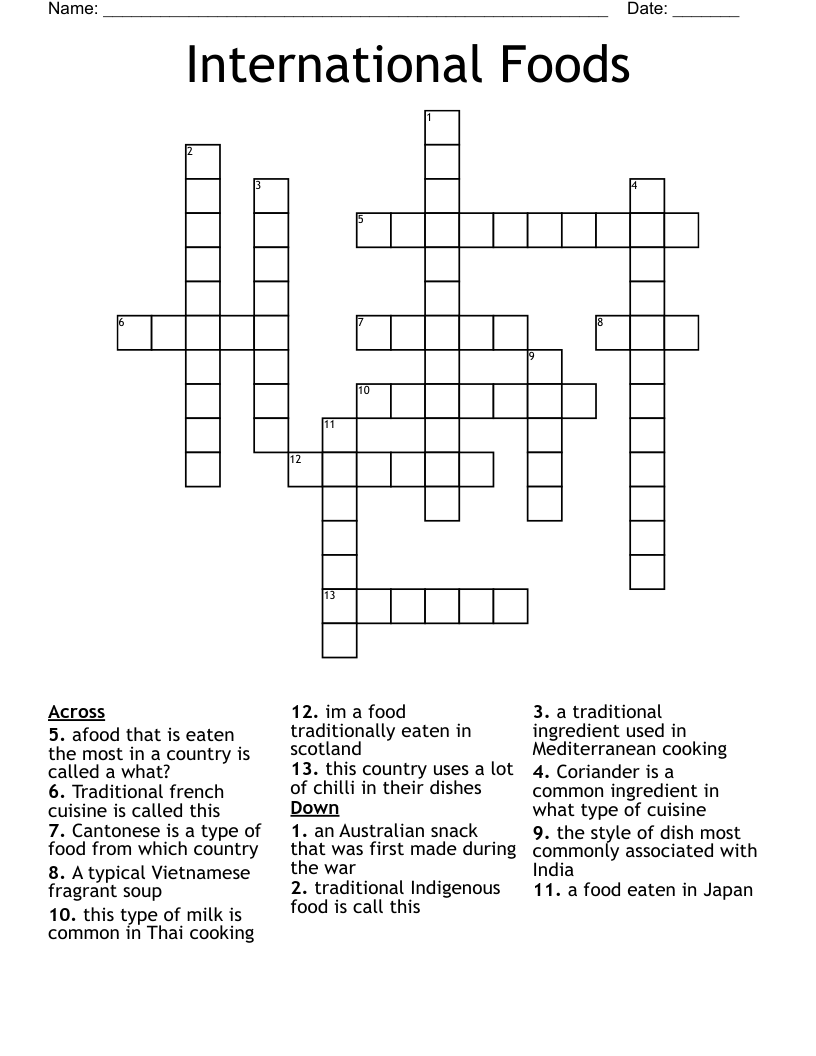 International Foods Crossword
