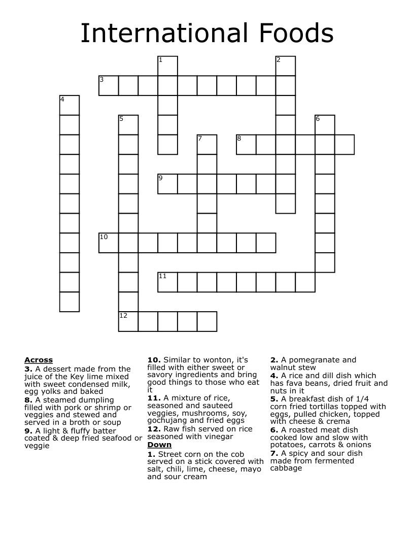 International Foods Crossword