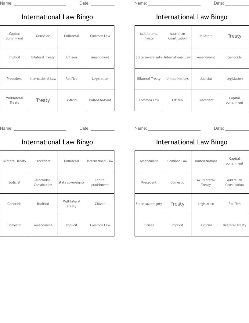 International Law Bingo