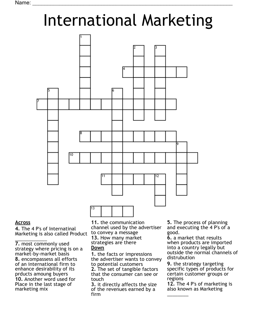 International Marketing Crossword