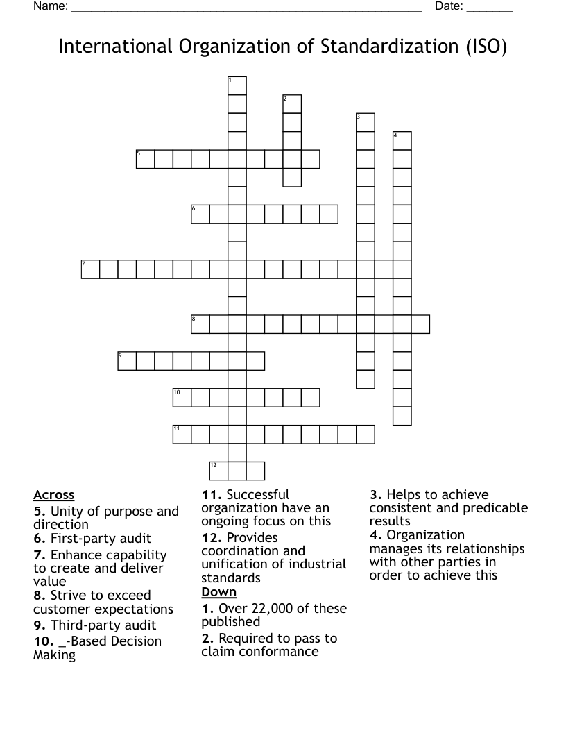 International Organization of Standardization (ISO) Crossword