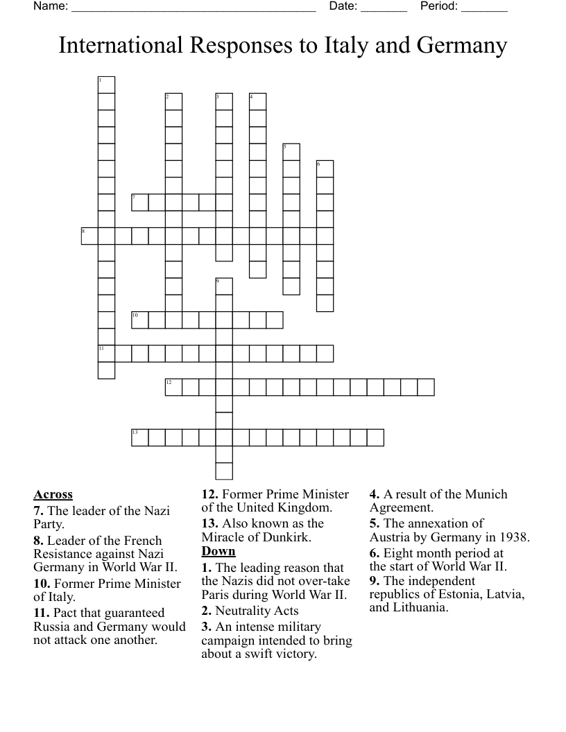 International Responses to Italy and Germany Crossword