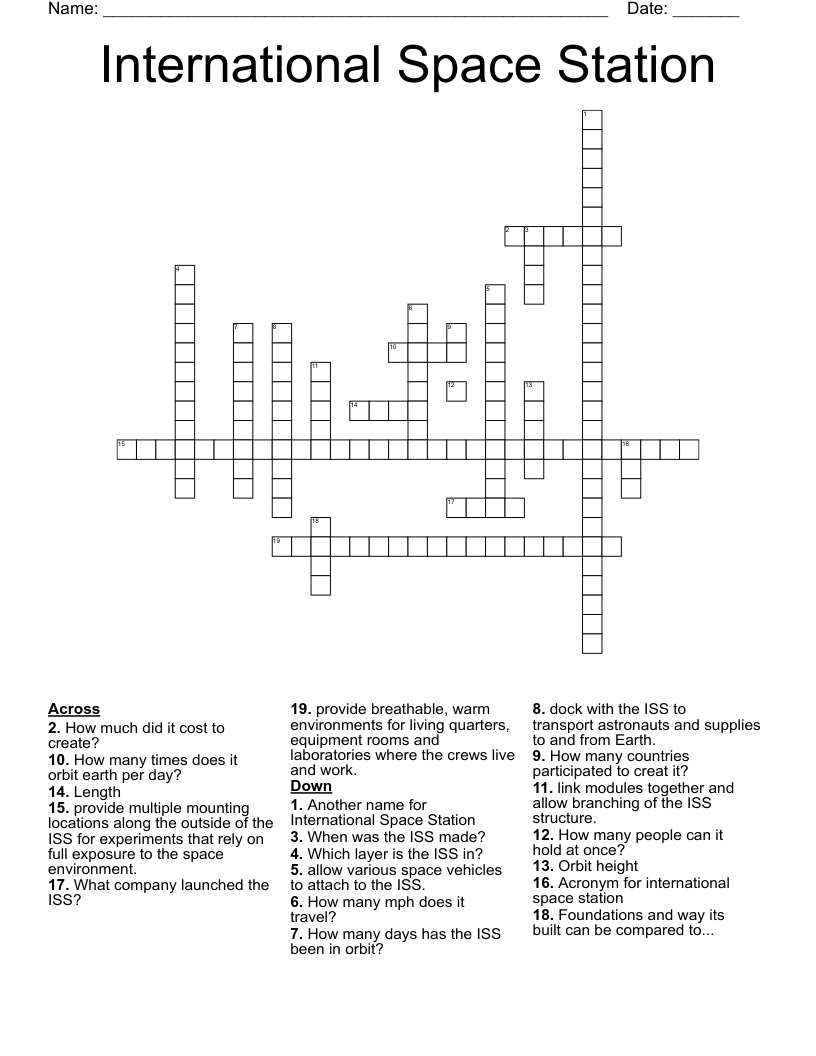 International Space Station Crossword