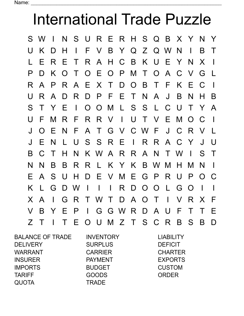 International Trade Puzzle Word Search