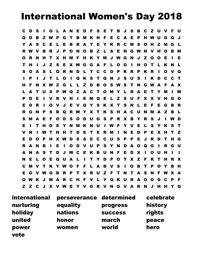 International Women's Day 2018 Word Search
