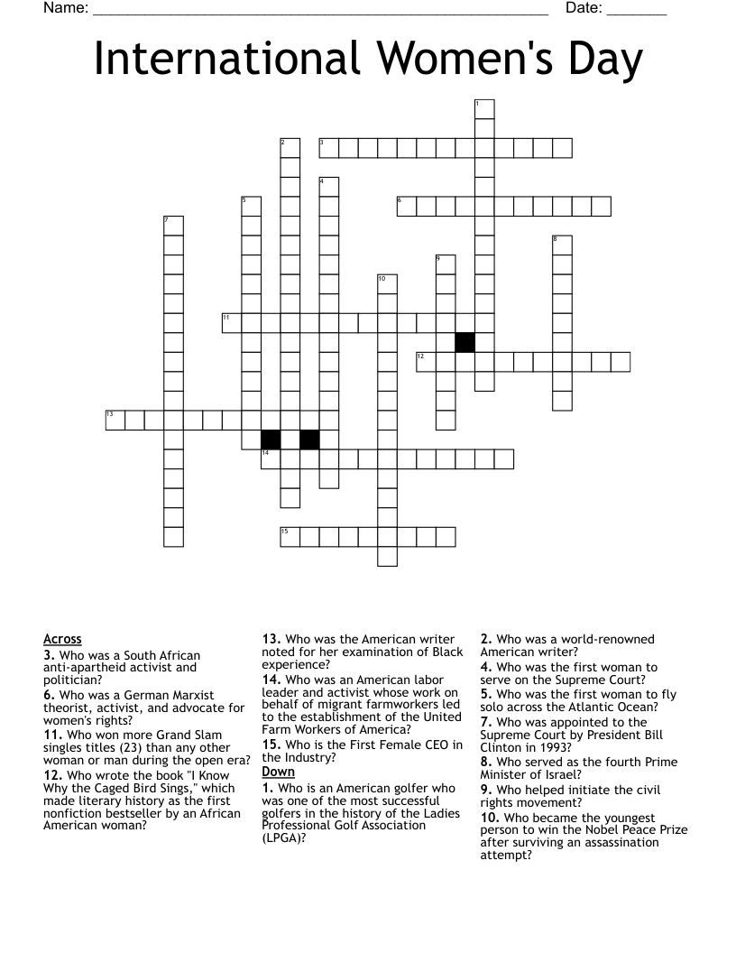 International Women's Day Crossword