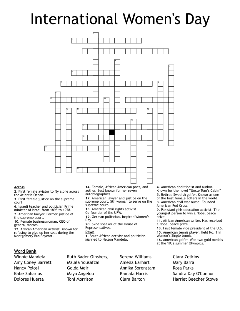 International Women's Day Crossword