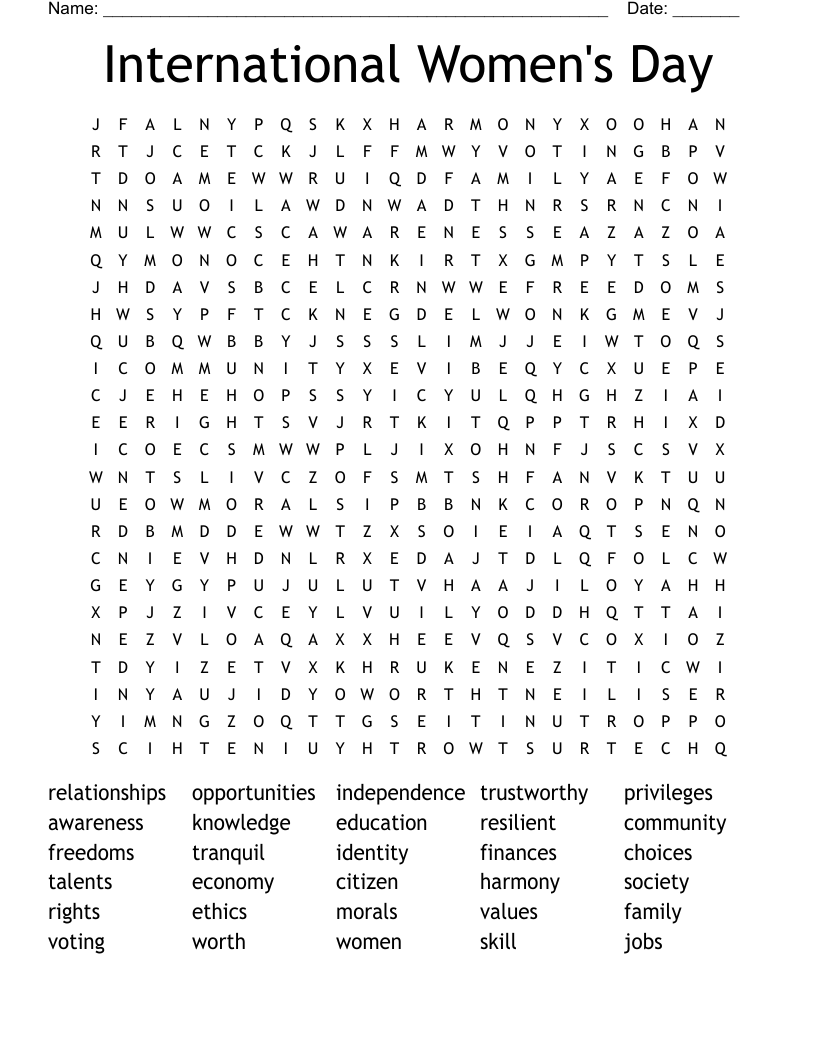 International Women's Day Word Search