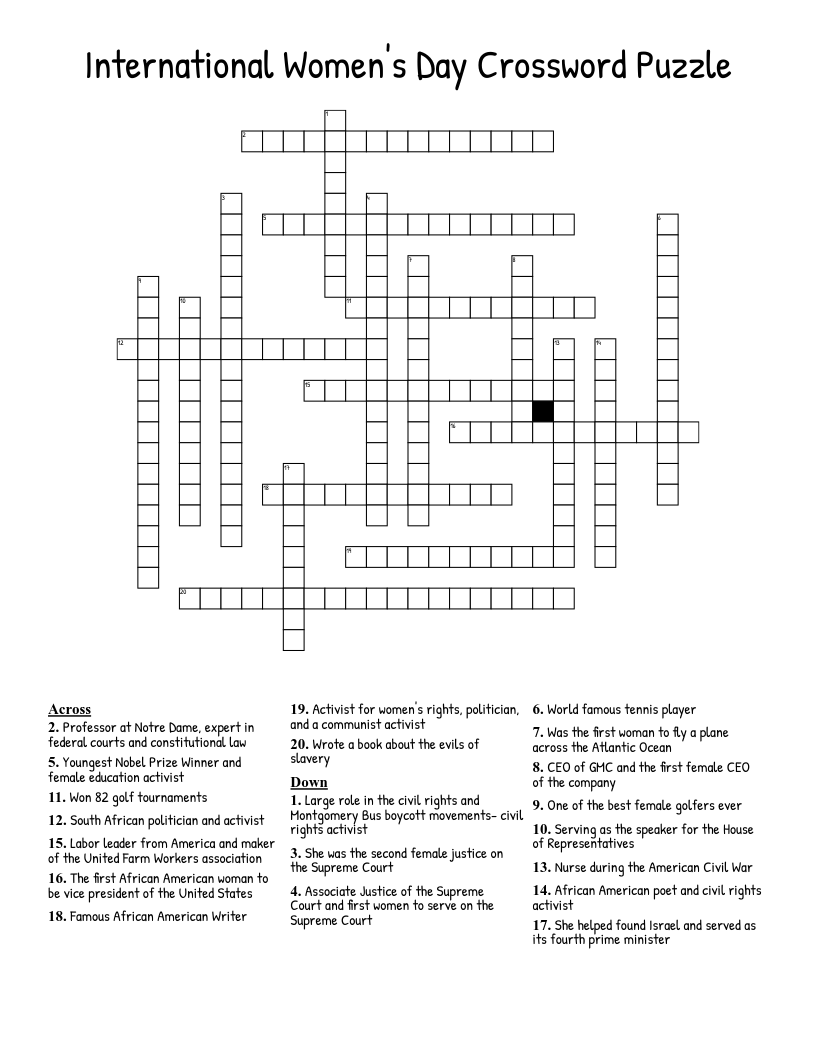 International Women's Day Crossword Puzzle