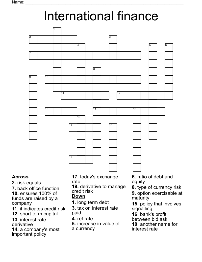International finance  Crossword