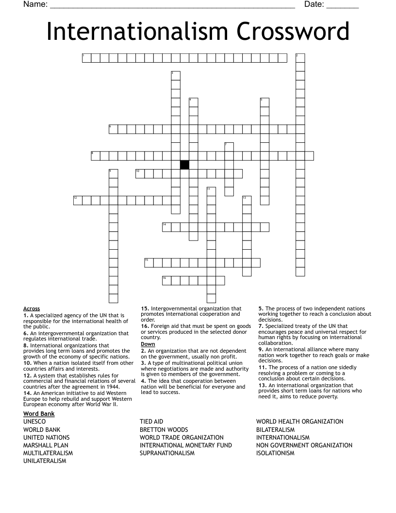 Internationalism Crossword