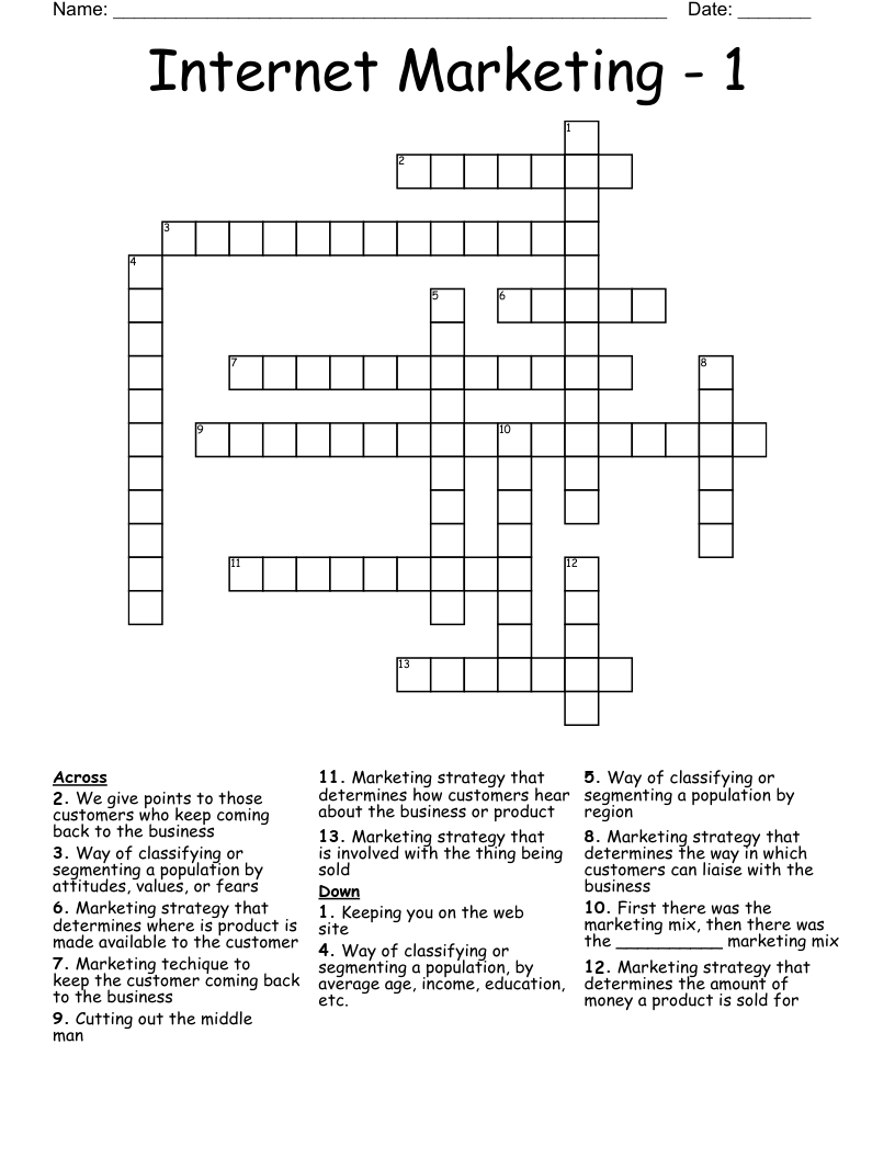 Internet Marketing - 1 Crossword
