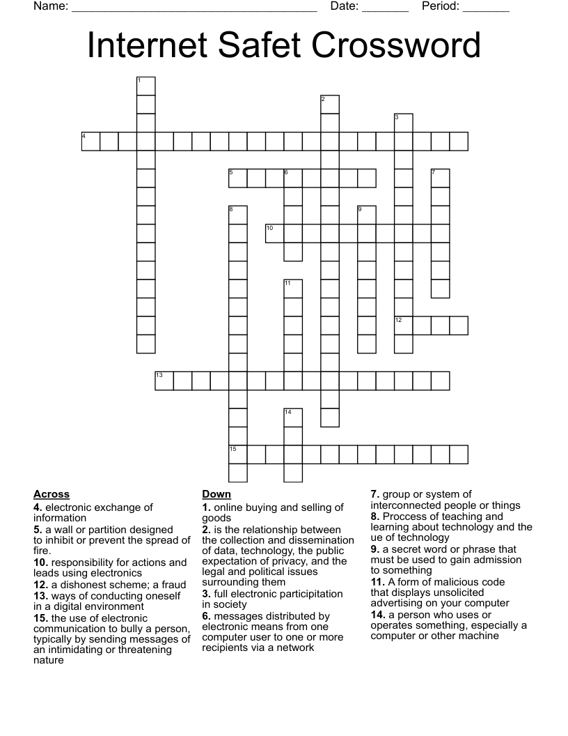 Internet Safet Crossword