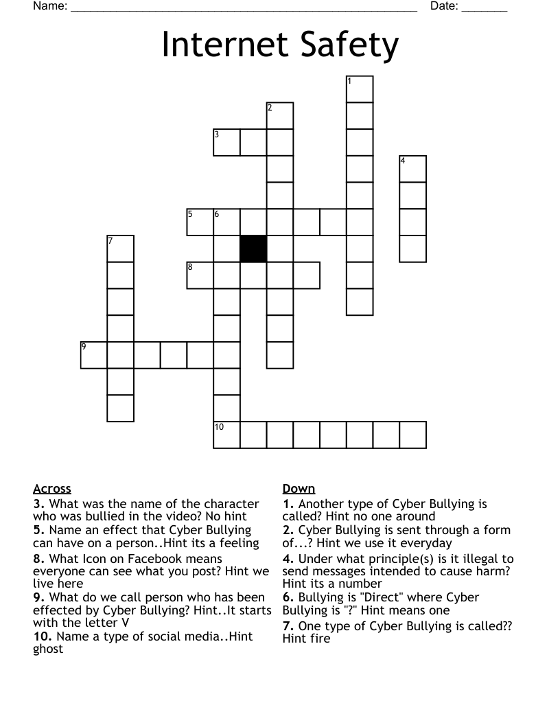 Internet Safety Crossword