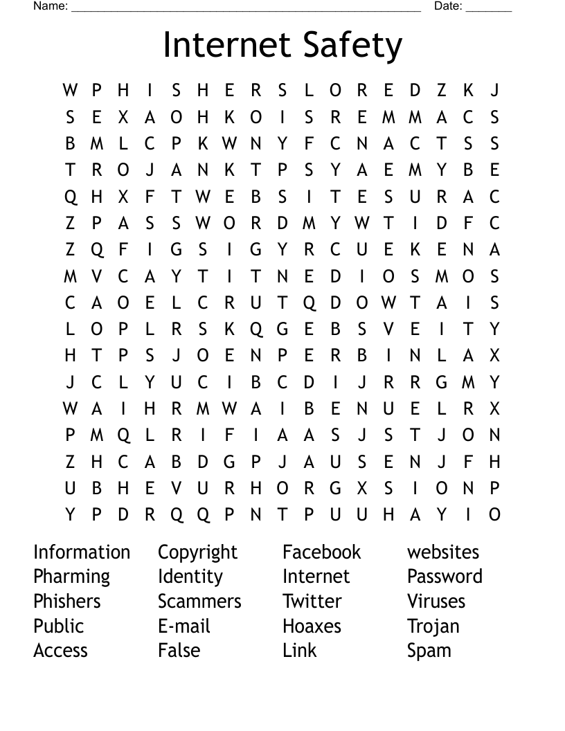Internet Safety Word Search