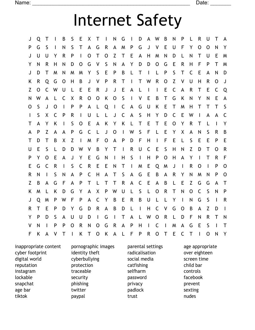 Internet Safety Word Search