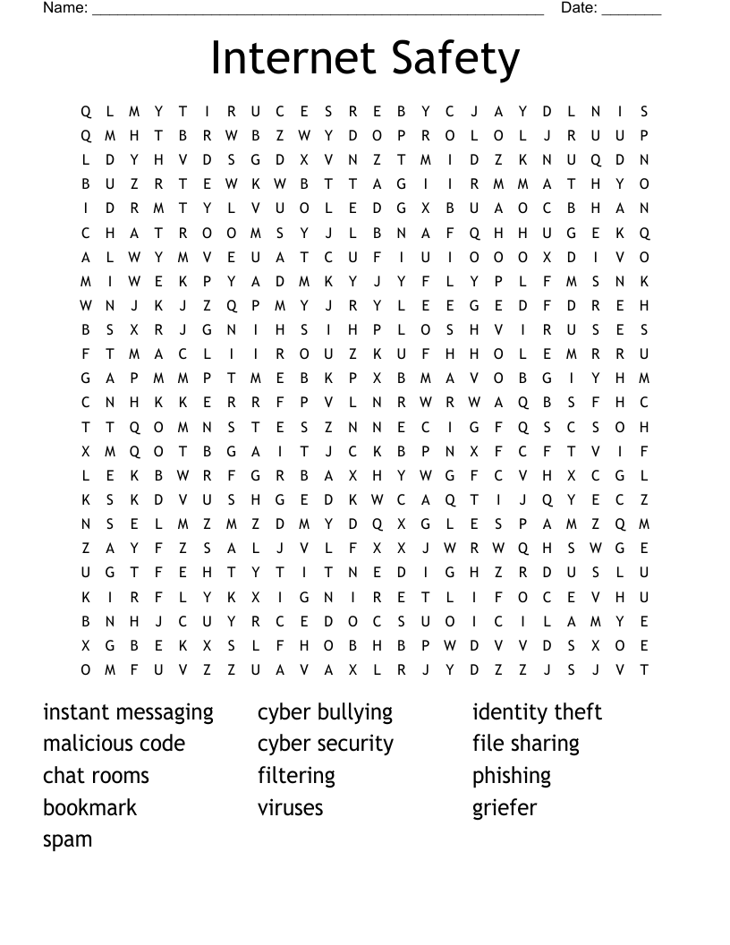 Internet Safety Word Search