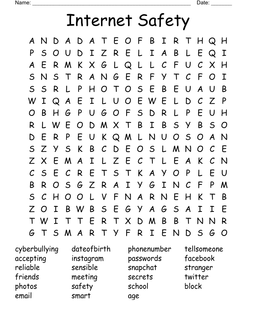Internet Safety Word Search