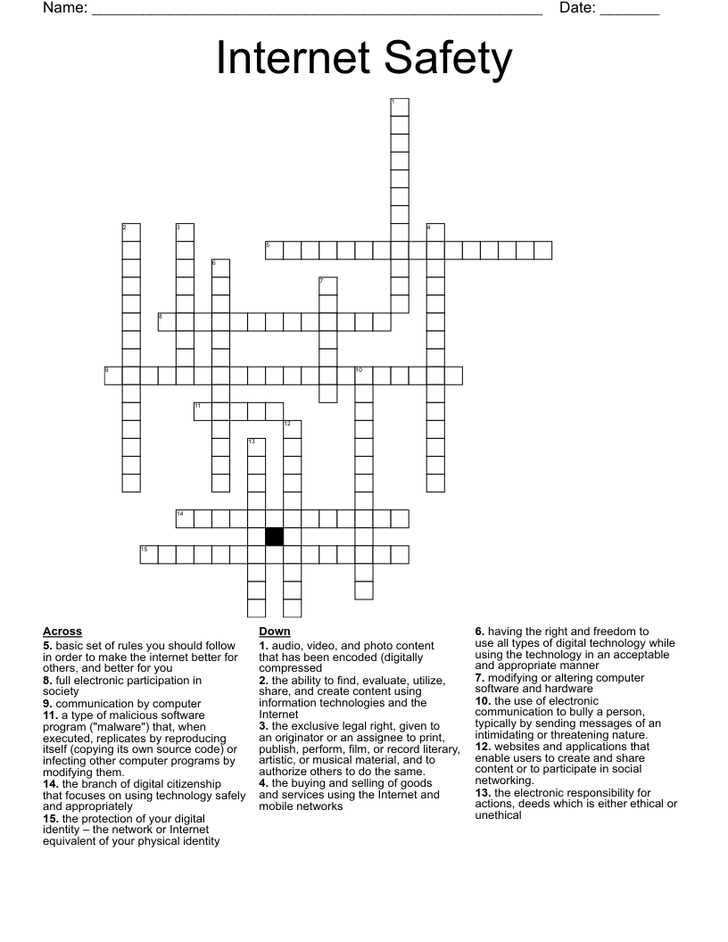 Internet Safety Crossword