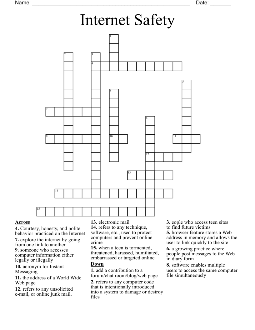 Internet Safety Crossword