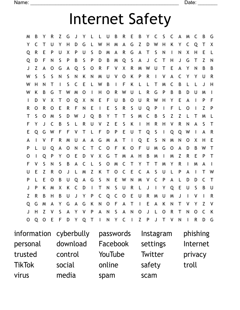 Internet Safety Word Search