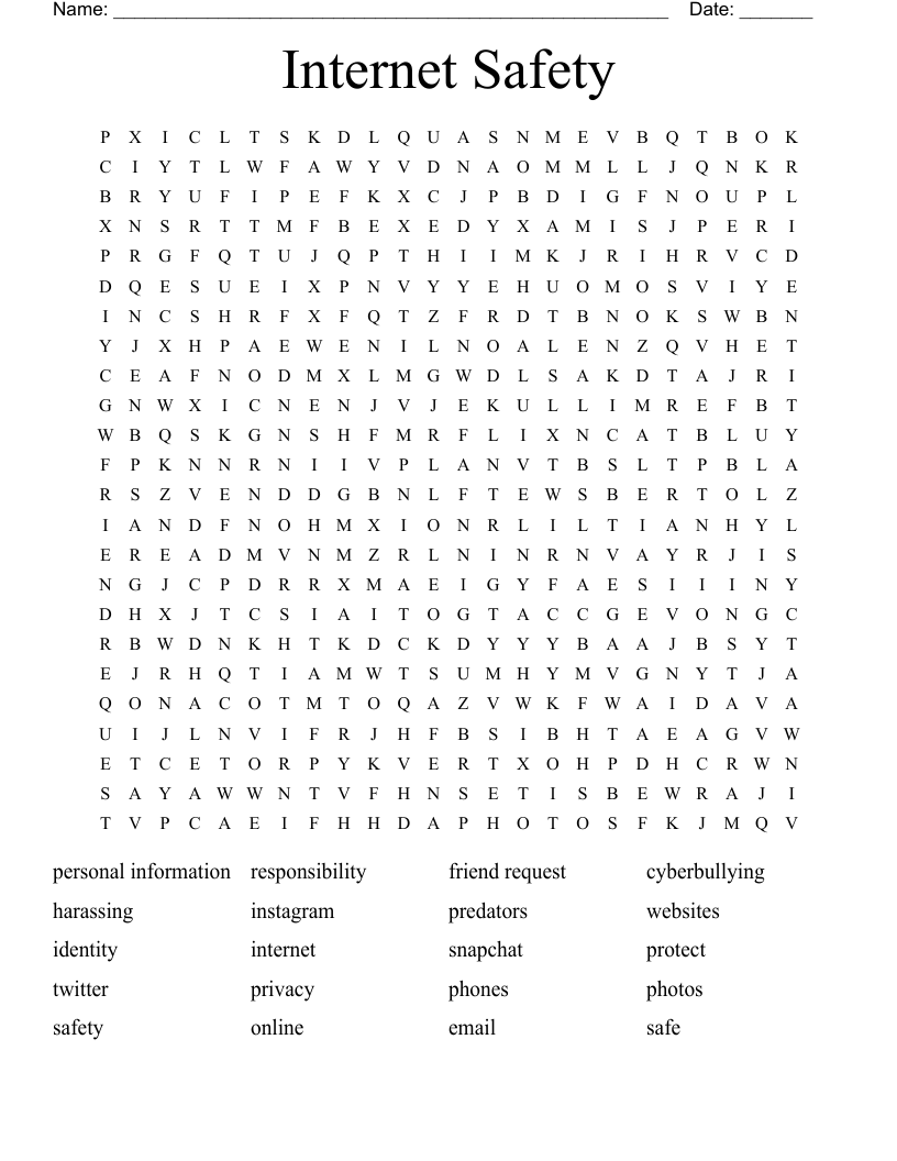 Internet Safety Word Search