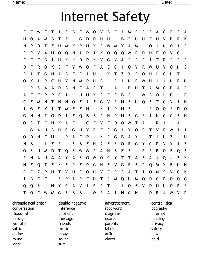 Internet Safety Word Search