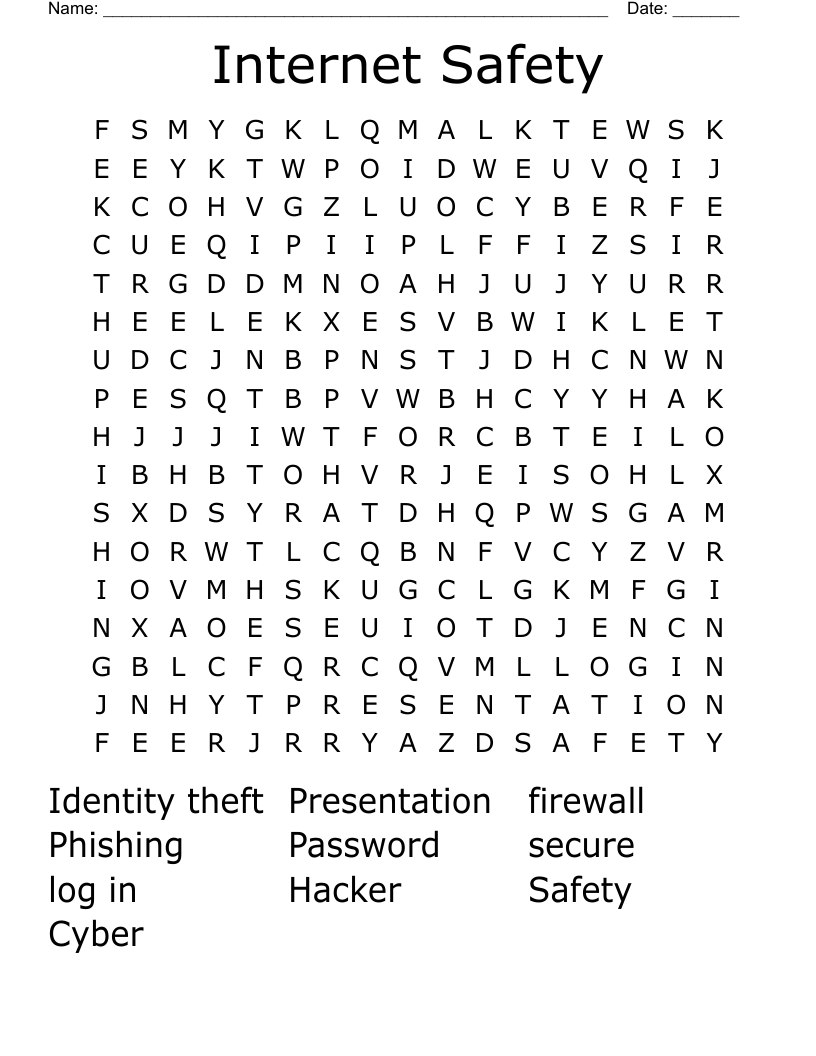 Internet Safety Word Search