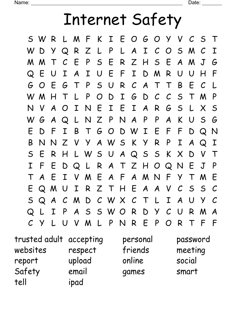 Internet Safety Word Search