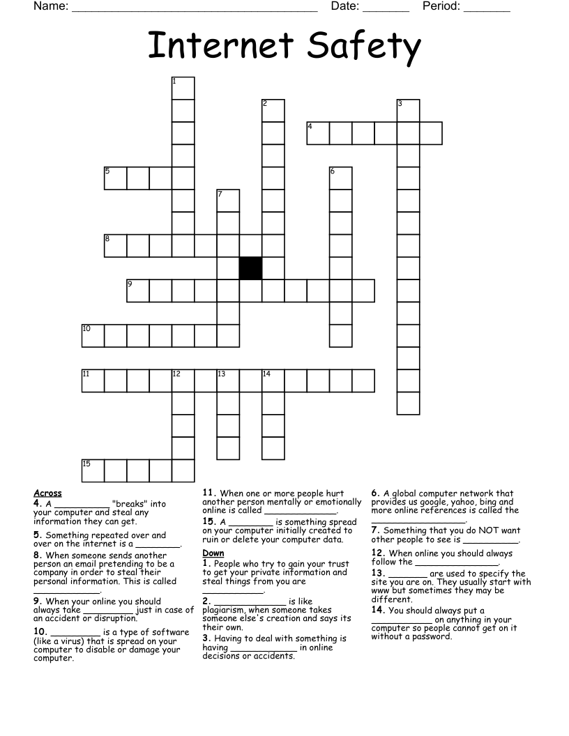 Internet Safety Crossword